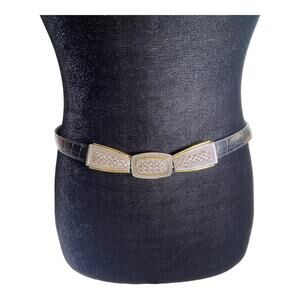 Brighton C6600 Reversible Brown Black Thin Leather Belt Croc Embossed